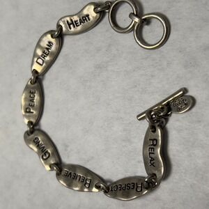 Cookie Lee Silver Tone Inspirational Word Charm Bracelet Toggle Clasp